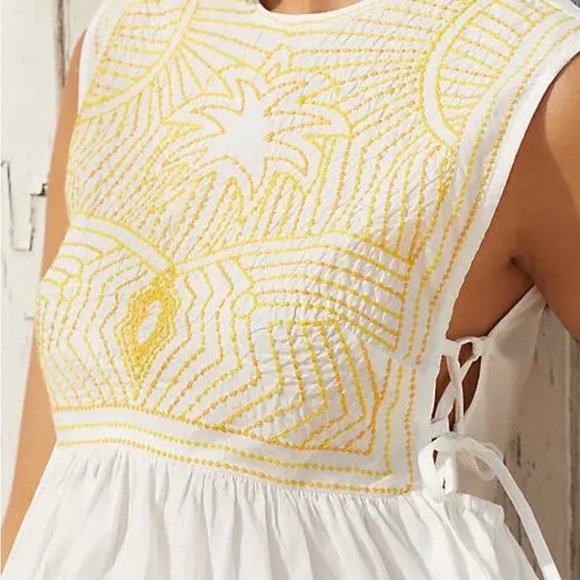 Celandine Embroidered Yellow and White Sleeveless Top - Picture 15 of 16